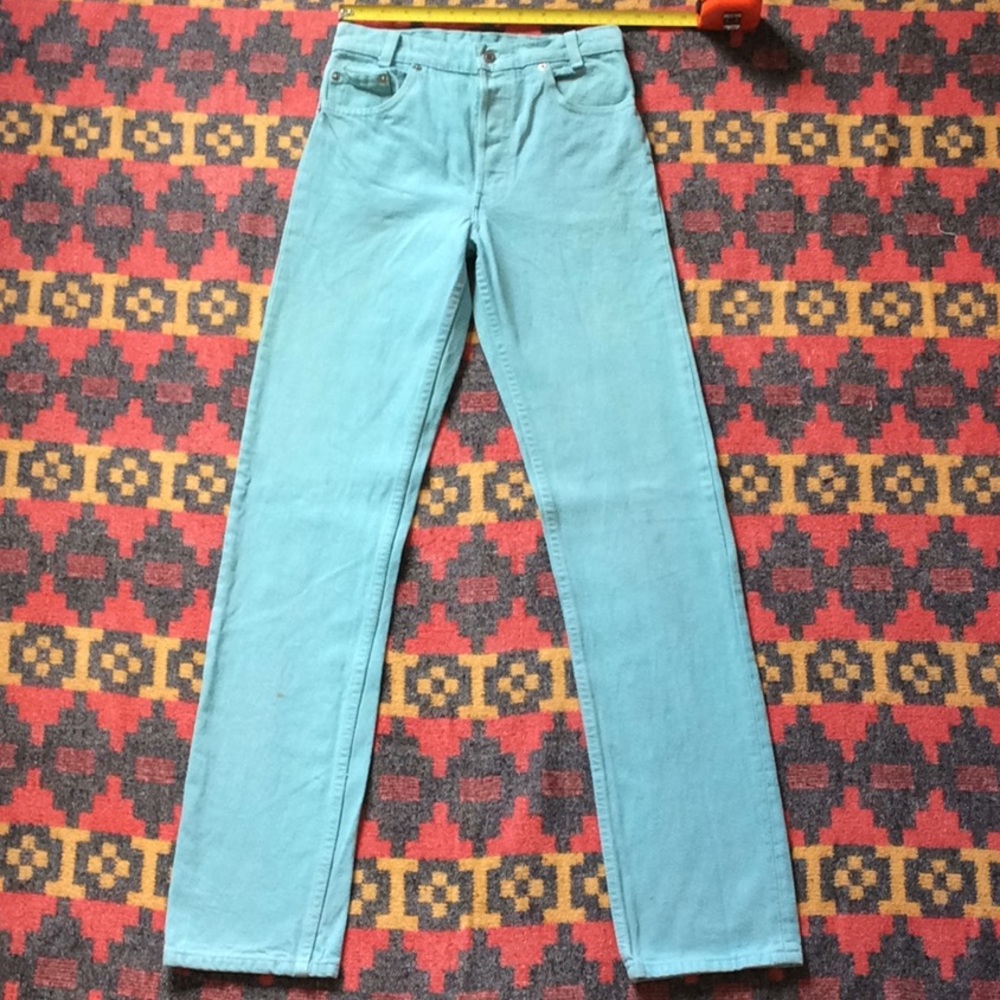 Rare, Sea foam color Vintage Levi 701 jeans.